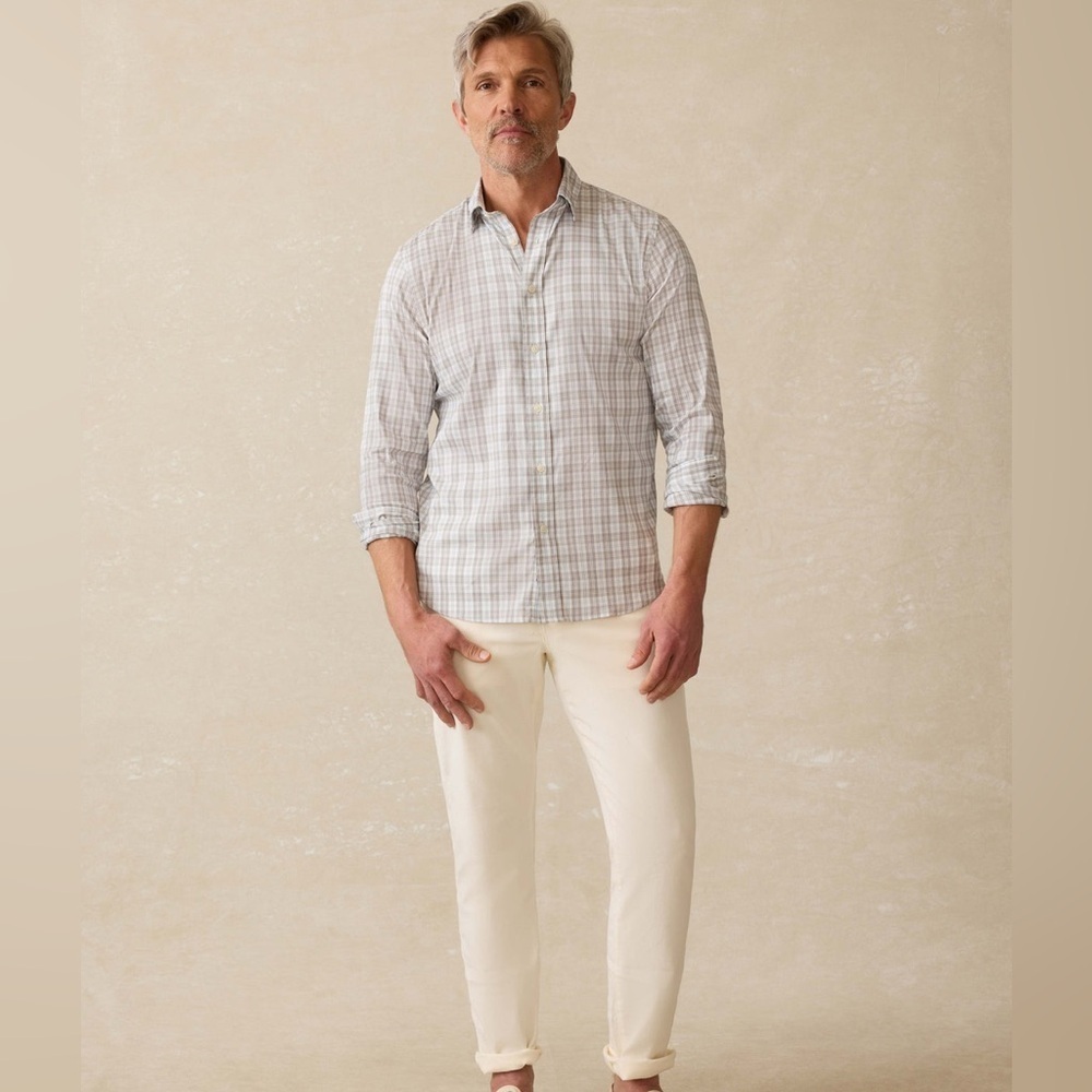 Faherty Men’s Movement Gray Plaid Organic Cotton  Shirt Size 2XL